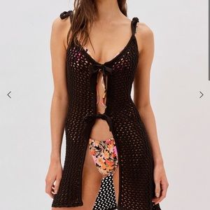 🍋 For Love And Lemons Black Tie-up Crochet Cover-up Dress Beach / Swim Coverup